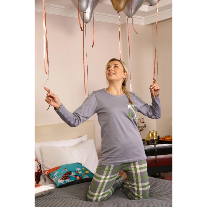 MİRAY- Kadın Uzun Kol Penye Pijama Takım Gri