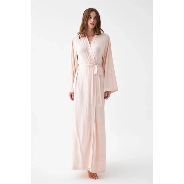 MİRAY- Kadın Uzun Pembe Penye Sabahlık