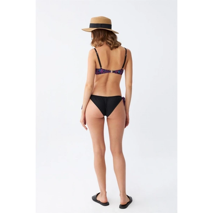 MİRAY- Kadın Yandan Bağlamalı Yarım Destekli Fiyonklu Alt Üst Bikini Takım Mor