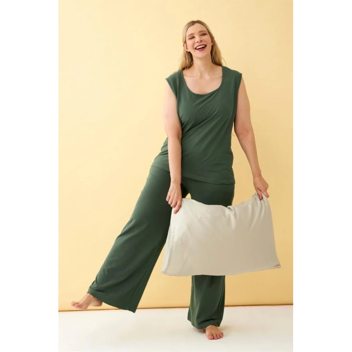 MİRAY- Kadın Yeşil Büyük Beden Penye Alt Üst Takım