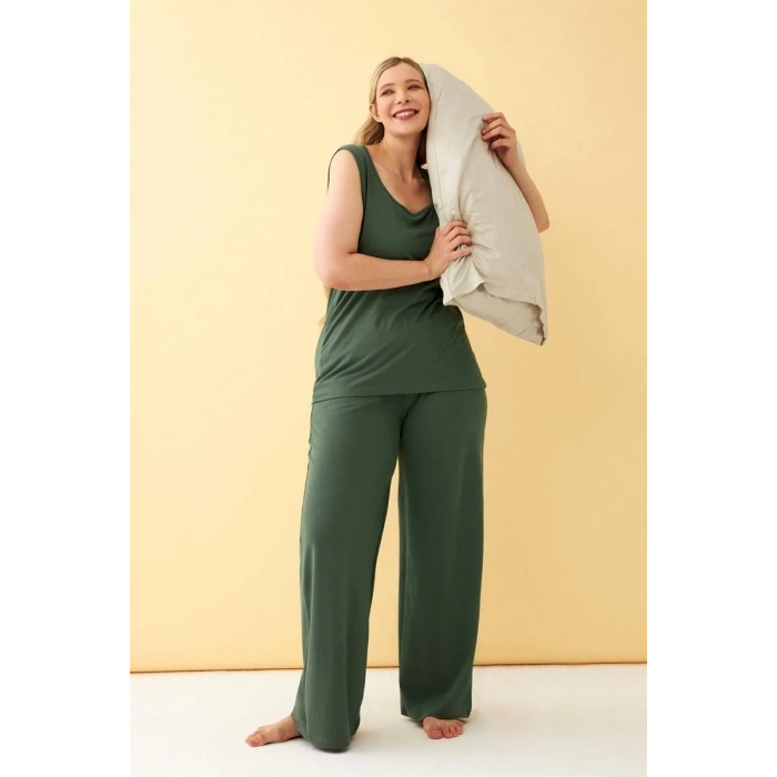 MİRAY- Kadın Yeşil Büyük Beden Penye Alt Üst Takım