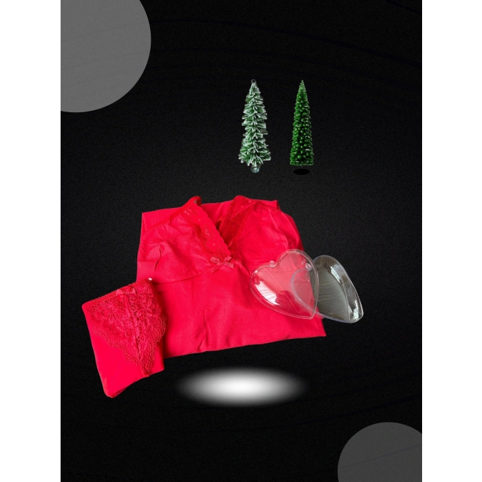 MİRAY- Kadın Yılbaşı 2li Özel Kalp Kutulu Slip - Gecelik Hediye Seti