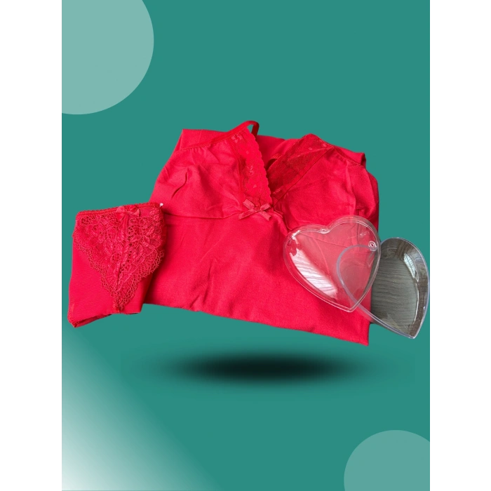 MİRAY- Kadın Yılbaşı 2li Özel Kalp Kutulu Slip - Gecelik Hediye Seti