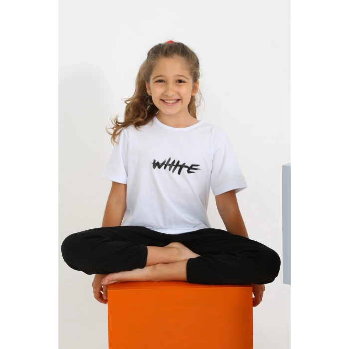 MİRAY- Kız Çocuk Kısa Kol Beyaz Penye Pijama Takım