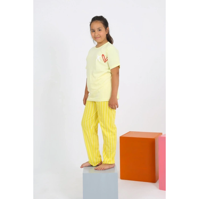 MİRAY- Kız Çocuk Kısa Kol Sarı Penye Pijama Takım