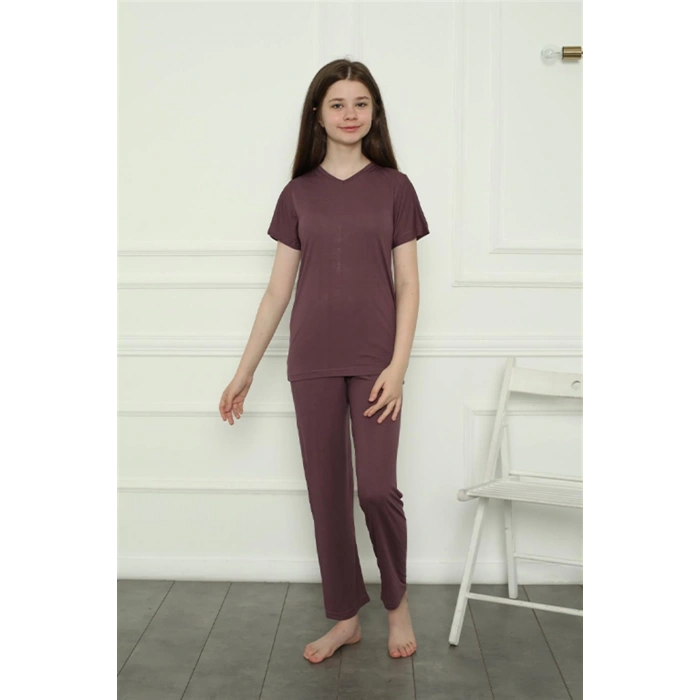 MİRAY- Kız Çocuk Penye Pijama Takım Mürdüm