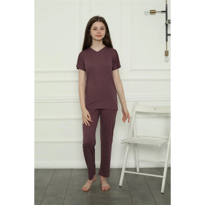 MİRAY- Kız Çocuk Penye Pijama Takım Mürdüm