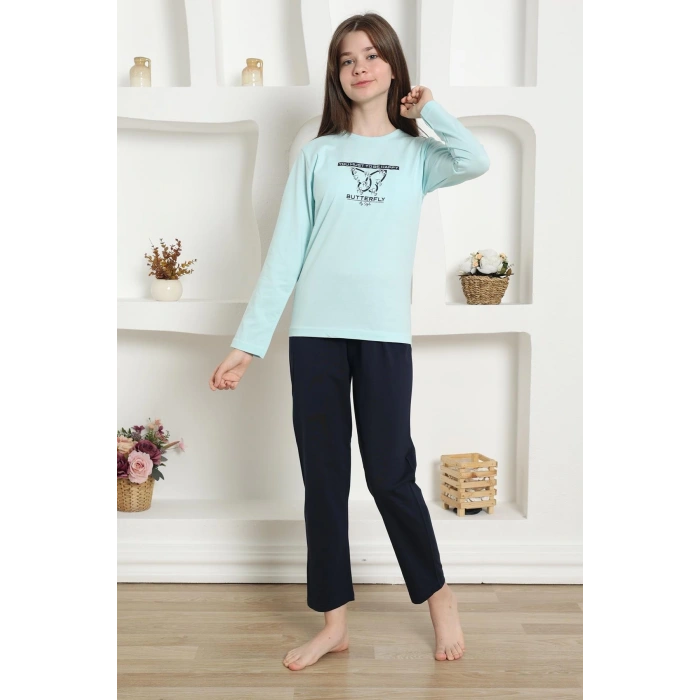 MİRAY- Kız Çocuk Penye Pijama Takım Su Yeşili