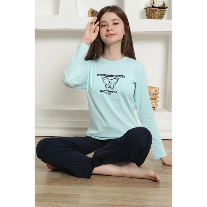 MİRAY- Kız Çocuk Penye Pijama Takım Su Yeşili