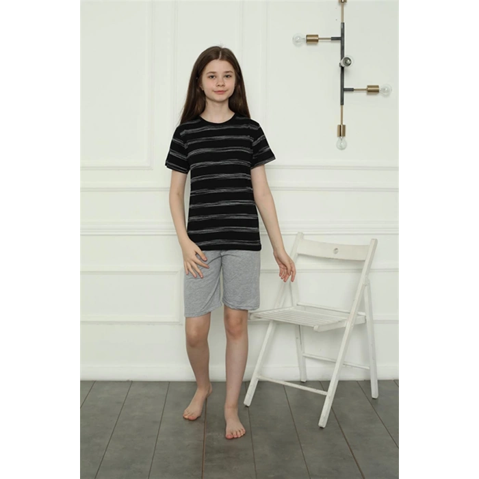 MİRAY- Kız Çocuk Penye Şortlu Pijama Takım Siyah