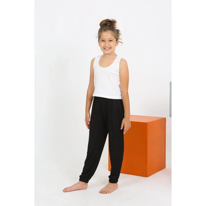 MİRAY- Kız Çocuk Sıfır Kol Beyaz Penye Pijama Takım