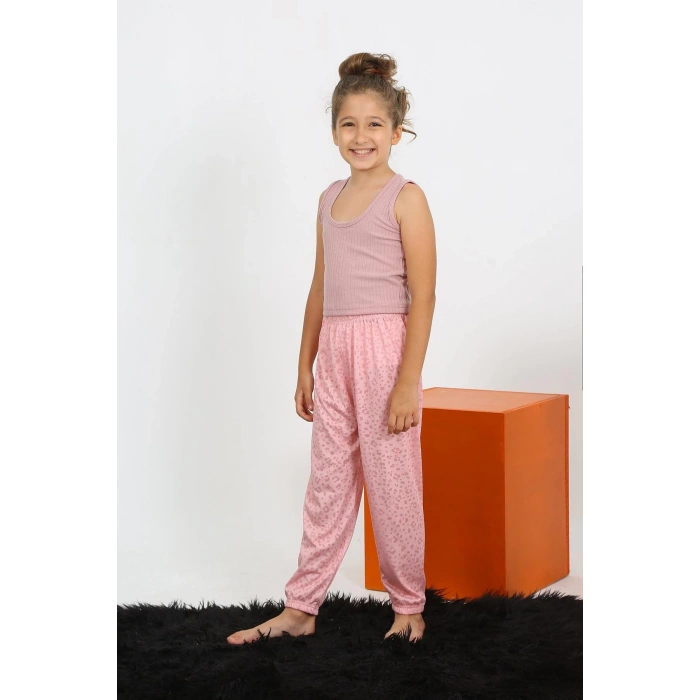 MİRAY- Kız Çocuk Sıfır Kol Gül Kurusu Penye Pijama Takım