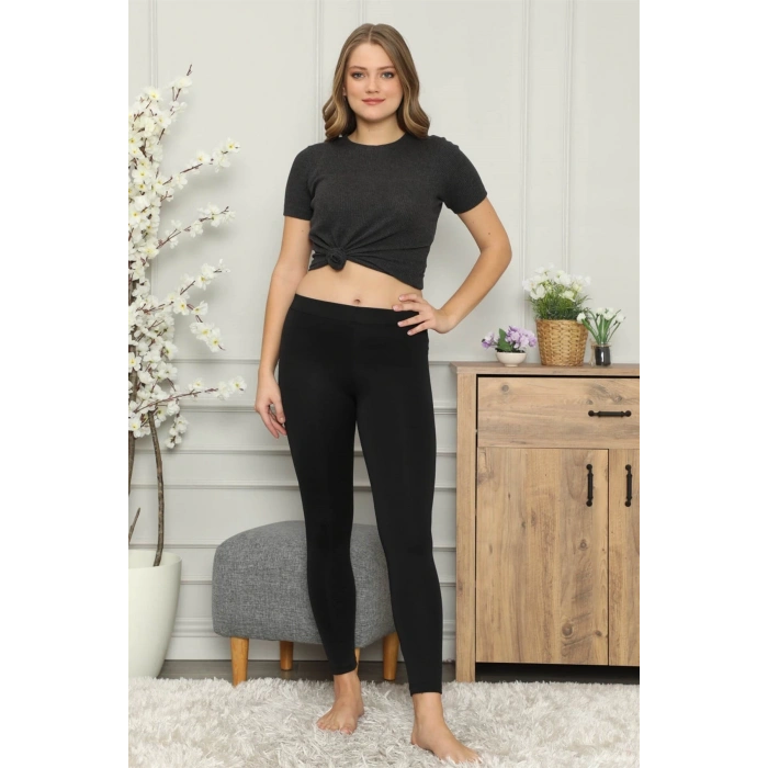 MİRAY- Mikro Jardonlu Kalın Siyah Tayt Siyah