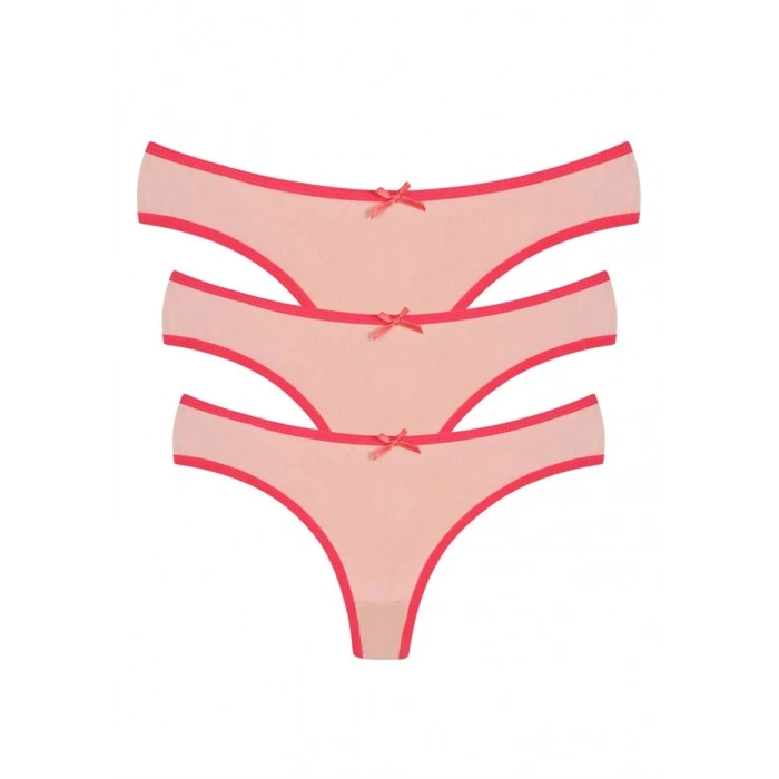 MİRAY- Pamuklu 3lü Tanga Külot Pudra