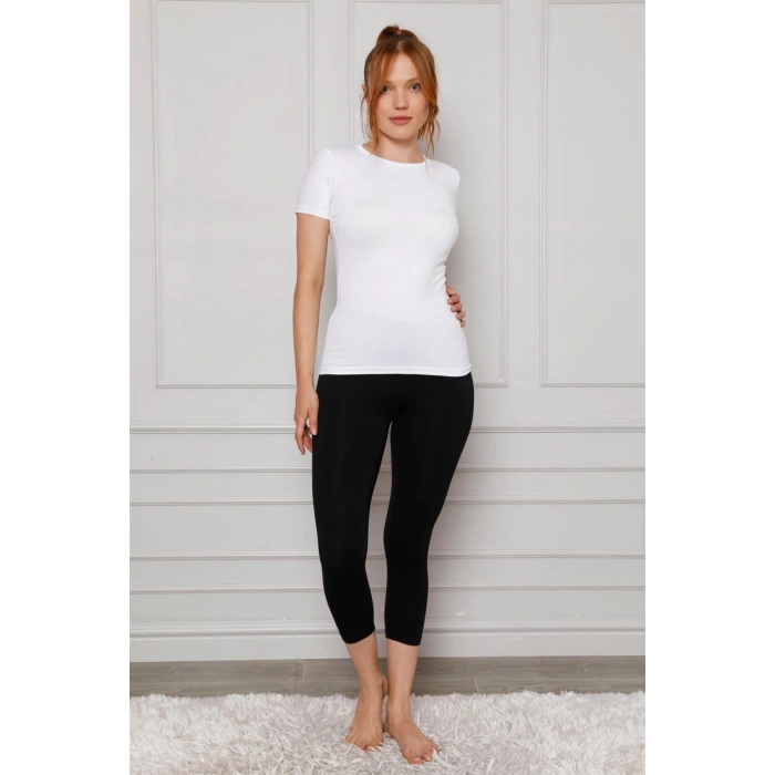 MİRAY- Penye Likralı Diz Altı Tayt Siyah