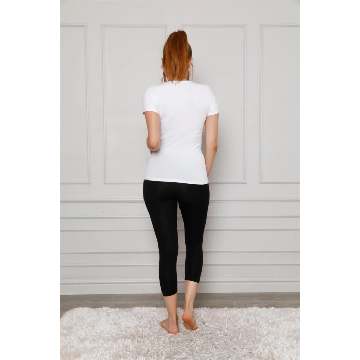 MİRAY- Penye Likralı Diz Altı Tayt Siyah