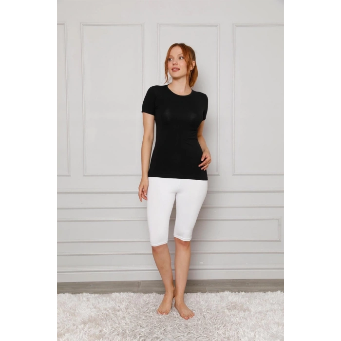 MİRAY- Penye Likralı Diz Üstü Tayt Beyaz