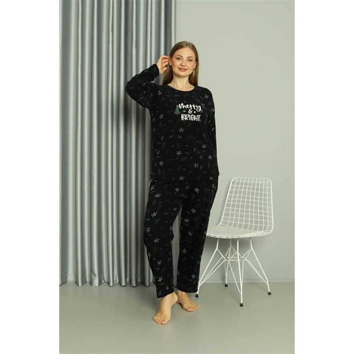 MİRAY- Polar Kadın Büyük Beden Pijama Takımı Siyah