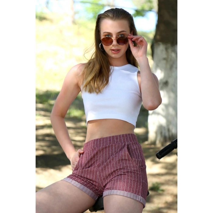 MİRAY- Şort Crop Bordo Takım