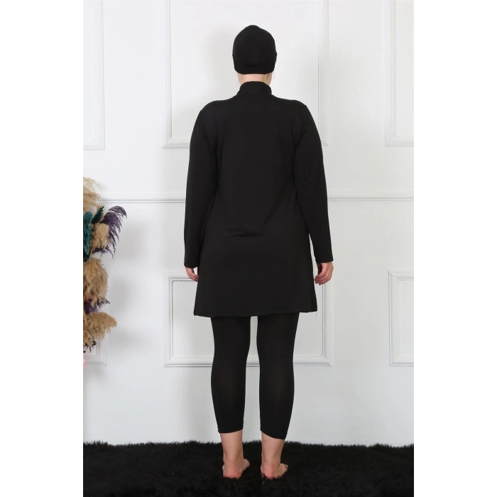 MİRAY- Tam Kapalı Büyük Beden Siyah Mayo