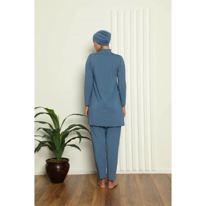 MİRAY- Tam Tesettür Likralı Mayo İndigo