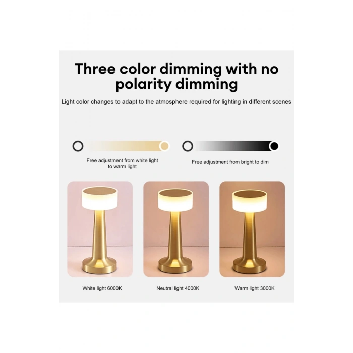 Modern Led Abajur Masa Lambası Dokunmatik 3 Mod Kademeli Şarjlı Dokunm Gold Masa Lambası Orta Kafa
