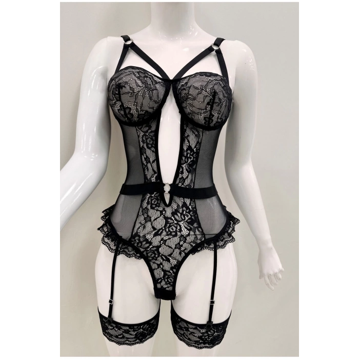 MARSİLYAN- Afrodit Siyah Sexy Jartiyer Takım -1050