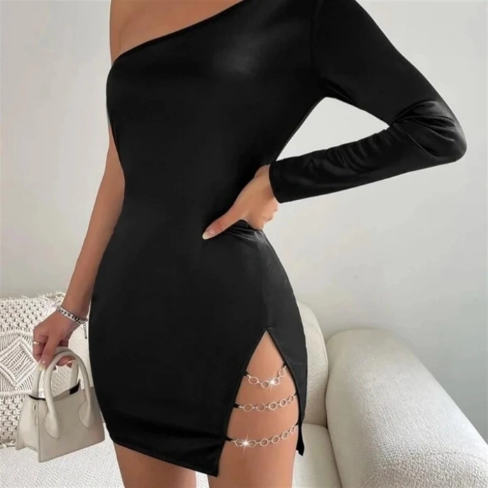 MARSİLYAN- Bayan Asimetrik Halkalı Mini Elbise