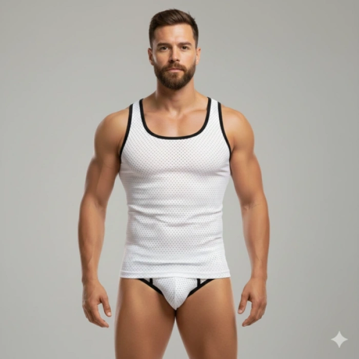 MODLİVE Beyaz Delikli Kumaş Tank Top Slip Takımı