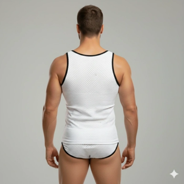 MODLİVE Beyaz Delikli Kumaş Tank Top Slip Takımı