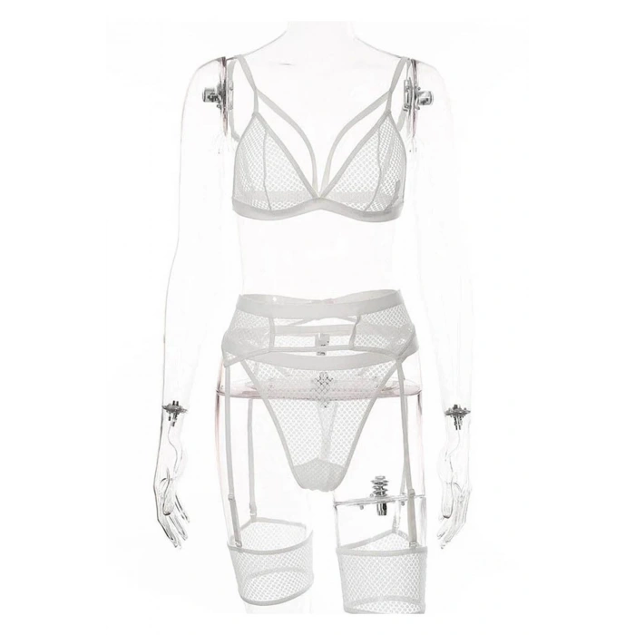 MARSİLYAN- Beyaz Fantezi File Jartiyer Takım - 1038