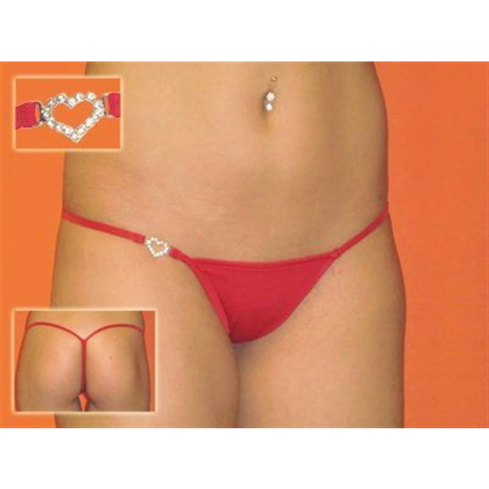 MARSİLYAN-   DH040901-RED Gümüş Kalp ve Taşlı Seksi Tanga