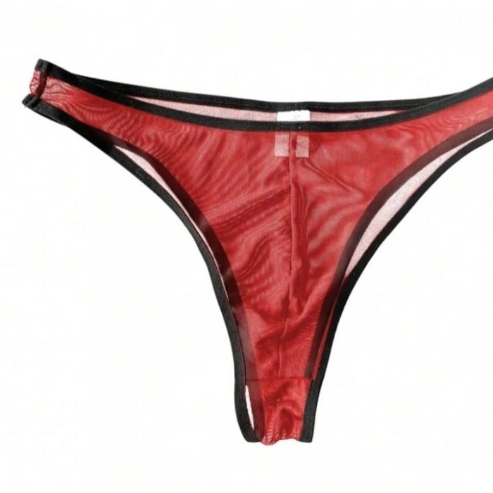 MODLİVE Erkek Biyeli Kırmızı Transparan Brazillian Slip