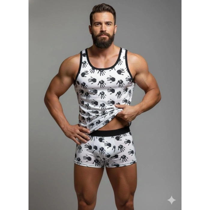 MODLİVE Erkek Desenli Tank Top Boxer Takım