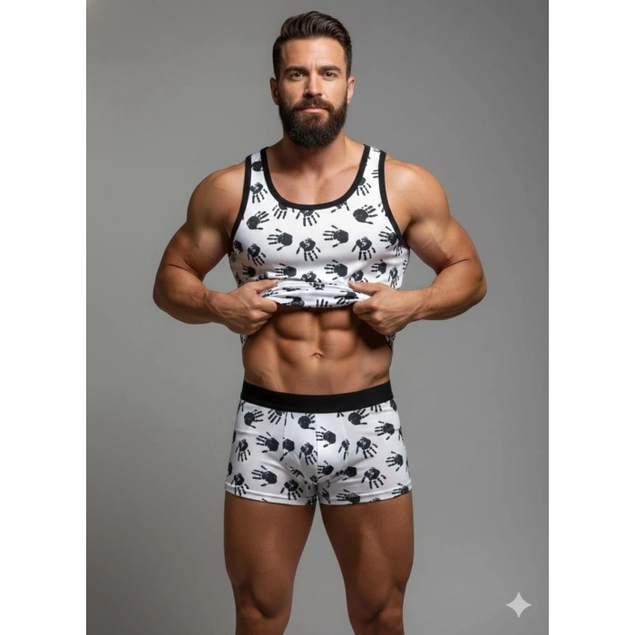 MODLİVE Erkek Desenli Tank Top Boxer Takım