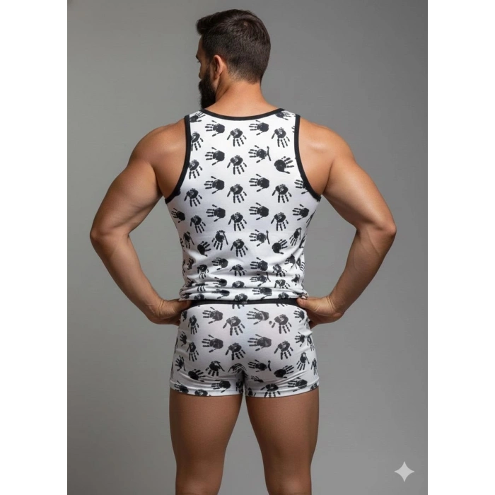 MODLİVE Erkek Desenli Tank Top Boxer Takım