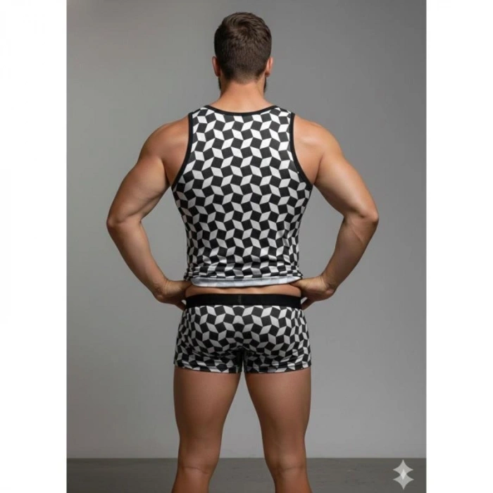 MODLİVE Erkek Desenli Tank Top Boxer Takım