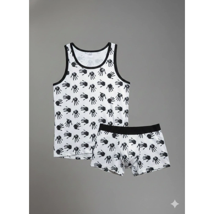 MODLİVE Erkek Desenli Tank Top Boxer Takım