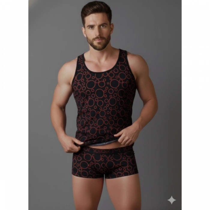 MODLİVE Erkek Desenli Tank Top Boxer Takımı