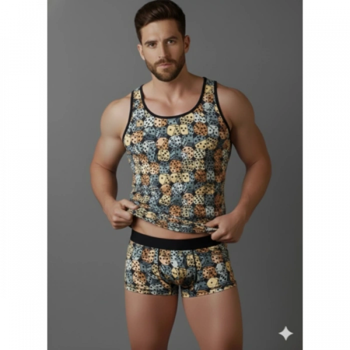 MODLİVE Erkek Desenli Tank Top Boxer Takımı