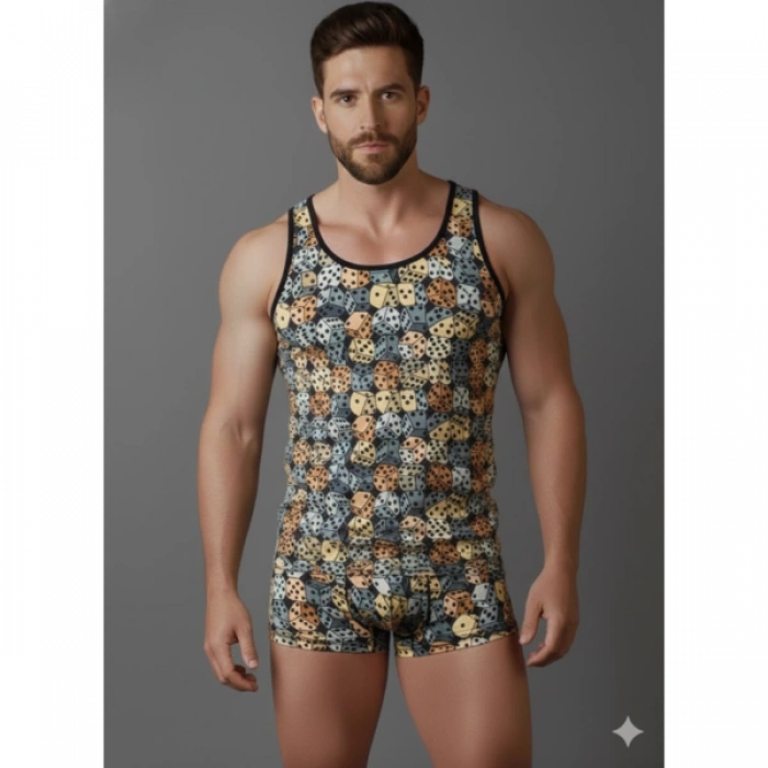 MODLİVE Erkek Desenli Tank Top Boxer Takımı