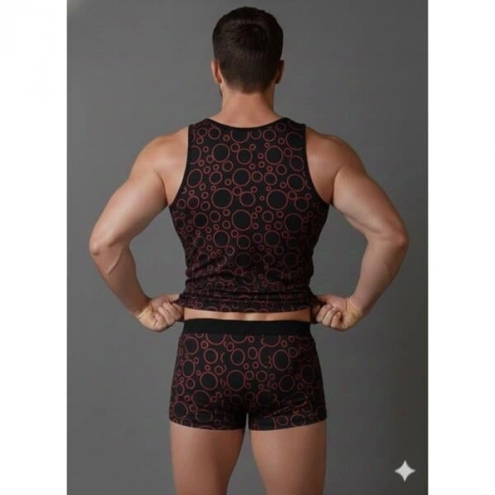 MODLİVE Erkek Desenli Tank Top Boxer Takımı