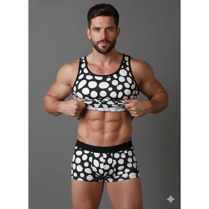MODLİVE Erkek Desenli Tank Top Boxer Takımı