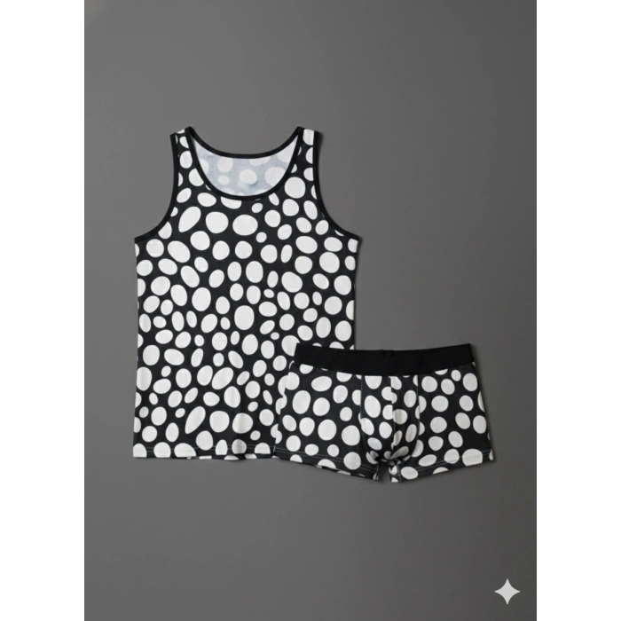 MODLİVE Erkek Desenli Tank Top Boxer Takımı