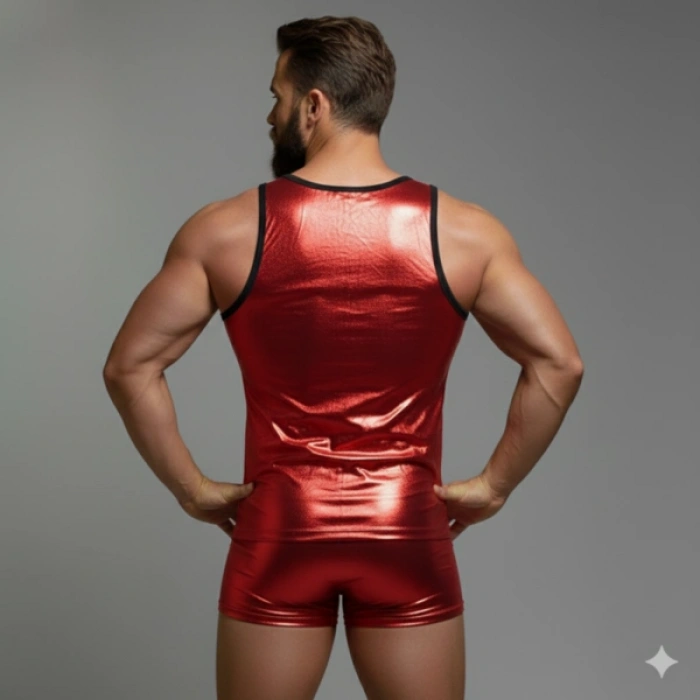 MODLİVE Erkek Kırmızı Lame Tank Top Boxer Takımı