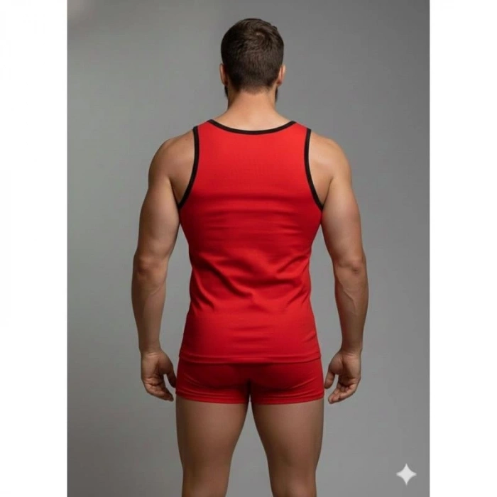 MODLİVE Erkek Kırmızı Tank Top Boxer Takımı