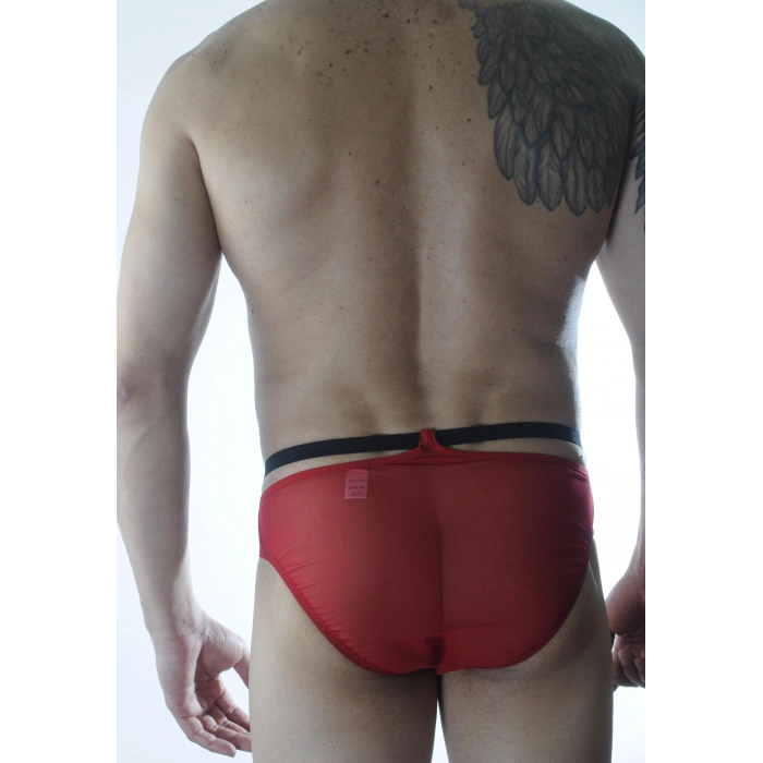 MODLİVE Erkek Kırmızı Tül Fantezi Slip İç Çamaşırı