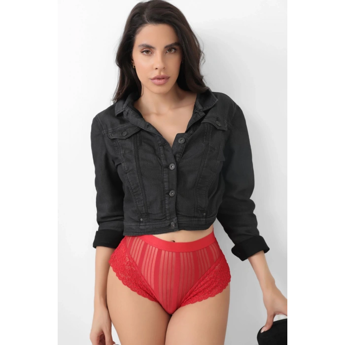 MODLİVE Kırmızı Kadın Çizgili Külot Veronica-K1009