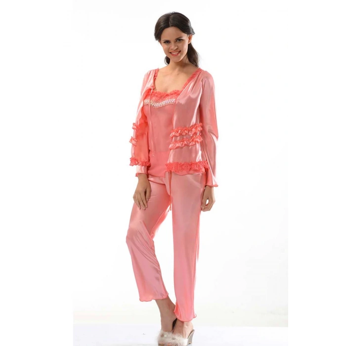 MARSİLYAN- Nar Çiçeği Saten Pijama Takımı - 1413