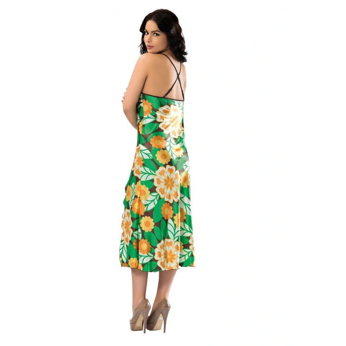 MARSİLYAN- Yeşil Yırtmaçlı Saten Gecelil - 082